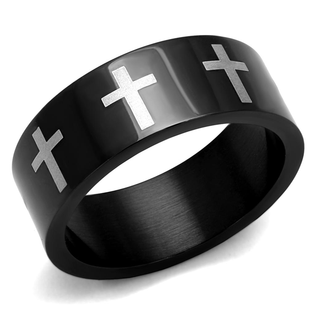 JCE2410-10 Two-Tone IP Black (Ion Plating) Stainless Steel Ring with No Stone-10